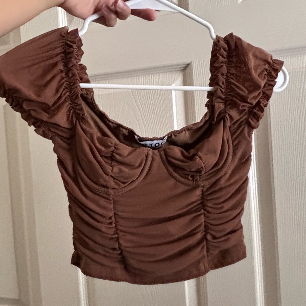 Elegant Brown Ruched Crop Top